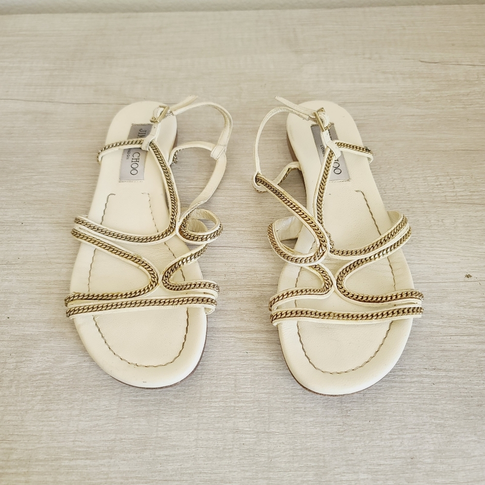 Jimmy Choo White and Gold Strappy Sandals Size 37 - Picture 2 of 5